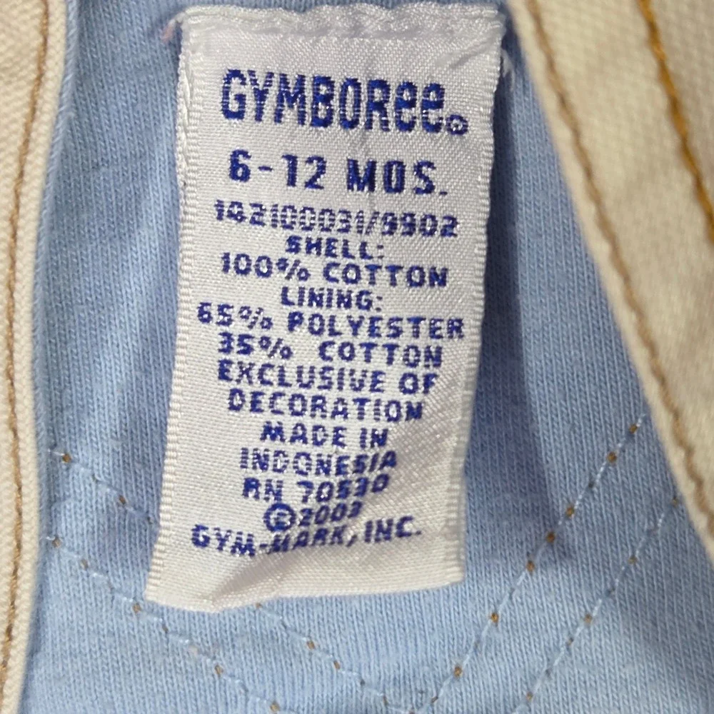 Vintage Gymboree Tan Canvas Cargo Overalls Train Patch 6-12 Months Retro